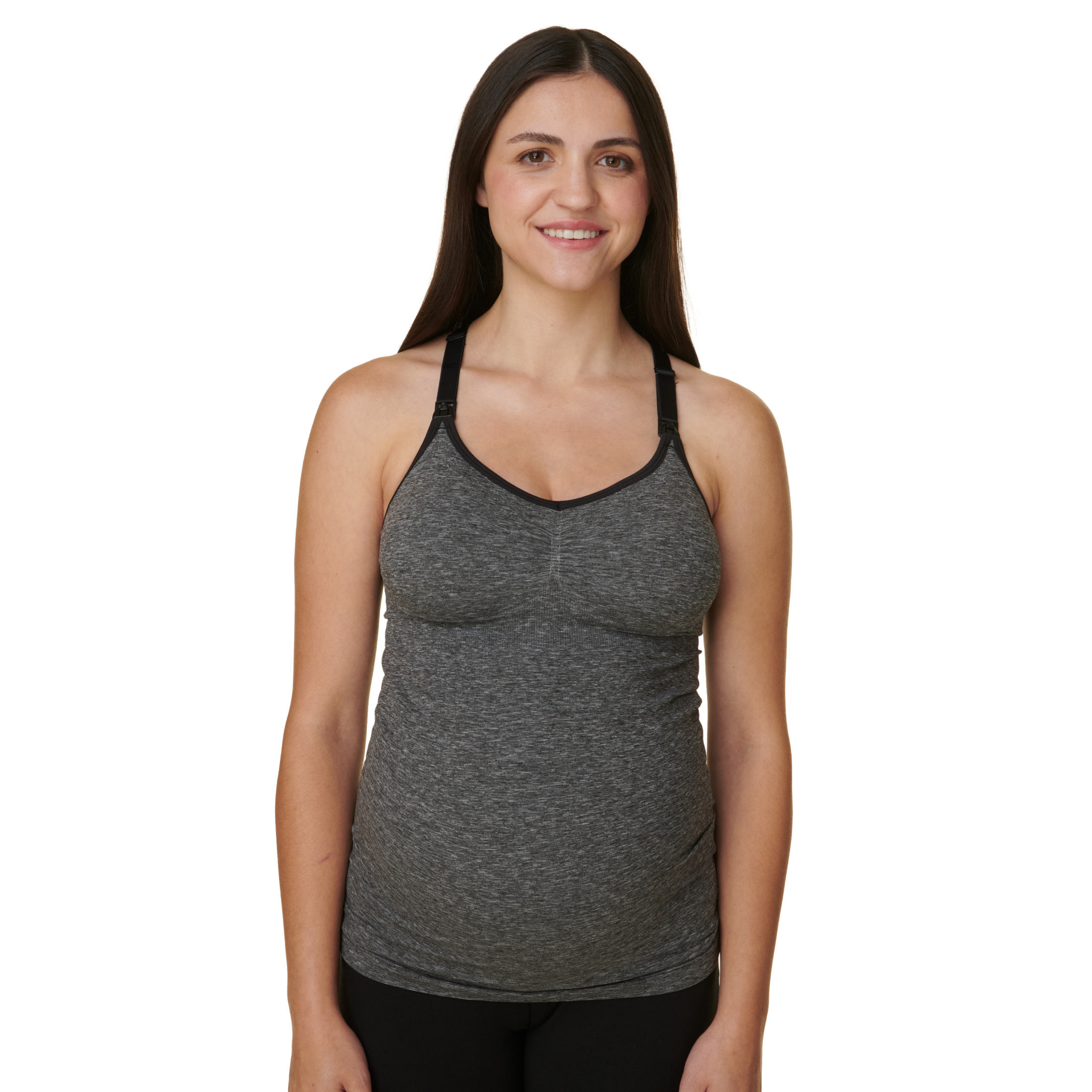 BRAVADO! BASICS Women's Seamless Maternity Nursing Tank Top Cami for Breastfeeding with Adjustable Straps, Dark Charcoal Heather, XX-Large